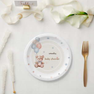 Rustic Teddy Bear Balloons Baby Shower Paper Plates