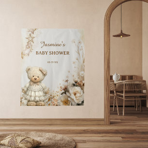 Rustic Teddy Bear Floral Baby Shower Backdrop