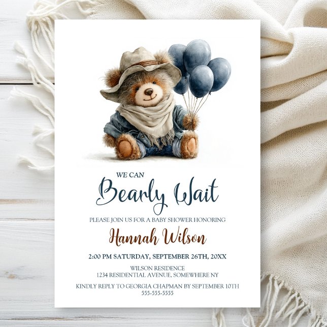 Rustic Teddy Bear We Can Bearly Wait Baby Shower Invitation (Creator Uploaded)