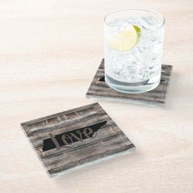 rustic TENNESSEE LOVE in script | Glass Coaster (Angled)