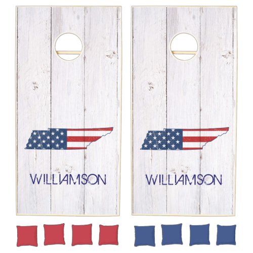 Rustic Tennessee Red White Blue Flag July 4th Cornhole Set