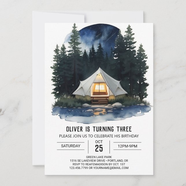 Rustic Tent and Trees Birthday Invitation (Front)