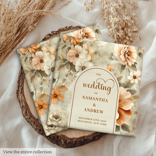 Rustic Terra Cotta Ivory Floral Wedding Dinner Cloth Napkin