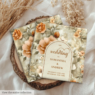 Rustic Terra Cotta Ivory Sage Botanical Wedding  Cloth Napkin
