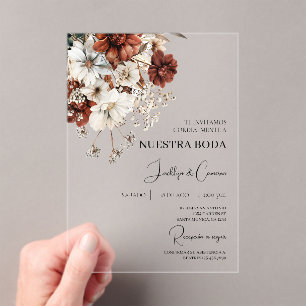 Rustic Terracota Spanish Acrylic wedding Invitations
