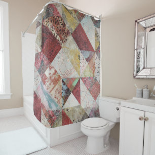 Rustic Terracotta Abstract Patchwork Botanical  Shower Curtain