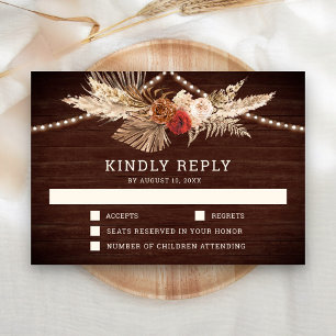 Rustic Terracotta and Maroon Floral Pampas Wedding RSVP Card