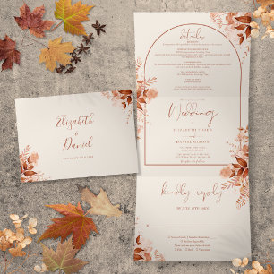 Rustic Terracotta Arch Photo Autumn Fall Wedding Tri-Fold Invitation