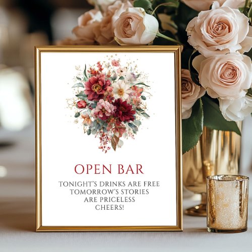 Rustic Terracotta Autumn Floral Open Bar Sign