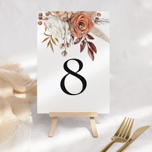 Rustic Terracotta Autumn Florals Table Number