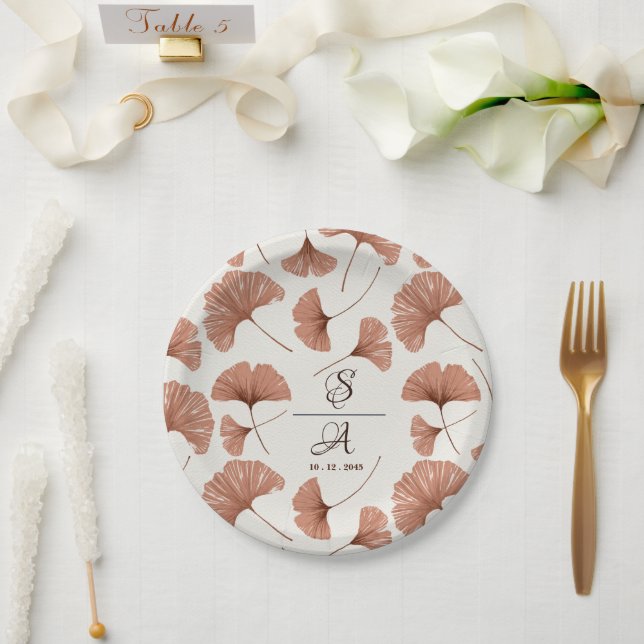 Rustic Terracotta Beige Ginkgo Leaf Wedding  Paper Plates (Wedding)