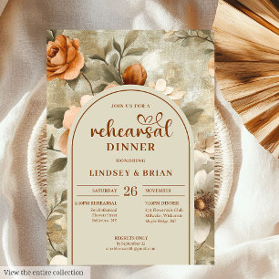 Rustic Terracotta Beige Olive Floral Rehearsal Invitation