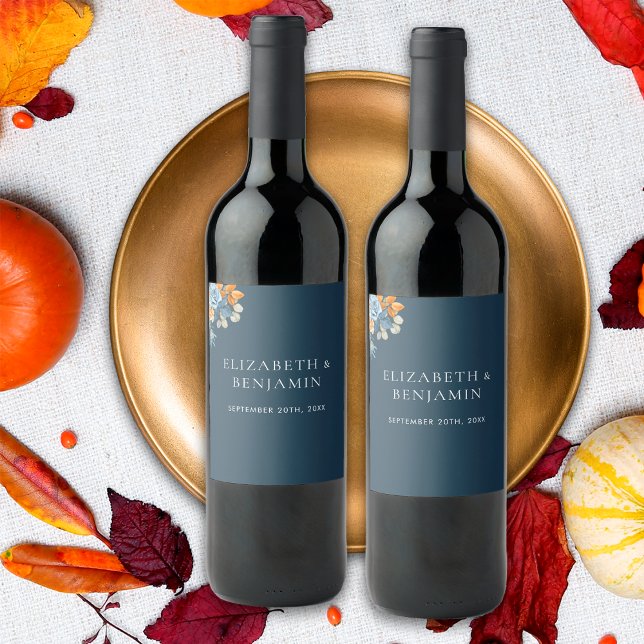 Rustic Terracotta Blue Rust Eucalyptus Wedding Wine Label (Creator Uploaded)