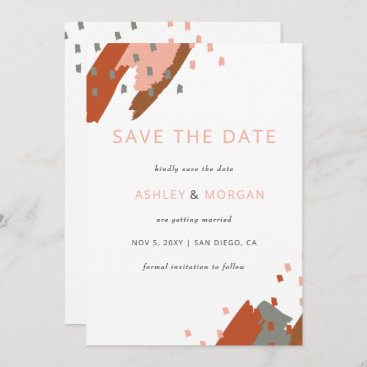 Rustic Terracotta Blush Abstract Save the Date Announcement