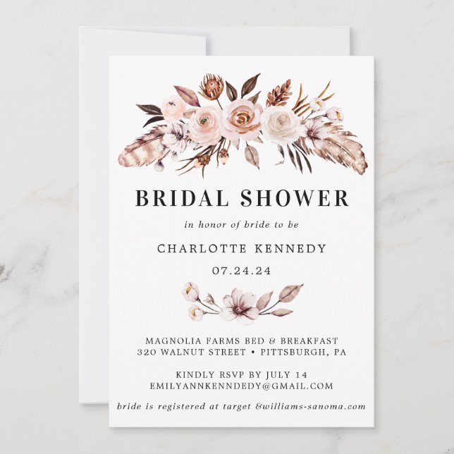 Rustic Terracotta Blush Boho Bridal Shower Invitation (Front)
