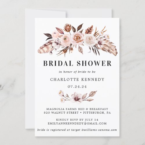 Rustic Terracotta Blush Boho Bridal Shower Invitation
