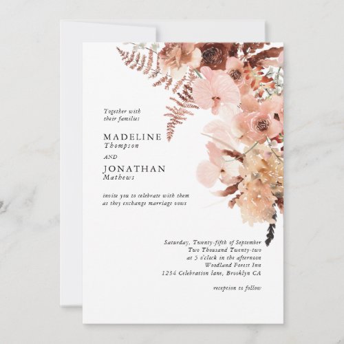 Rustic Terracotta Bohemian Hydrangea Wedding Invitation