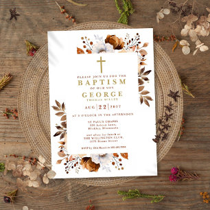 Rustic Terracotta Boho Floral Modern Baptism Invitation