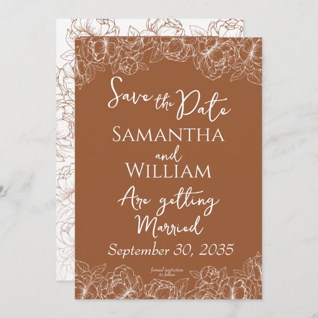 Rustic Terracotta Boho Floral Modern Photo Wedding Save The Date (Front/Back)