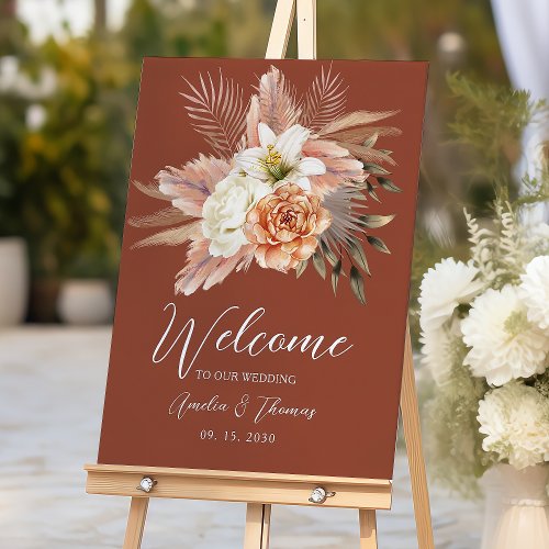 Rustic Terracotta Boho Floral Wedding Welcome Poster