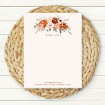 Rustic Terracotta Boho Flowers on Blush Letterhead<br><div class="desc">This elegant stationery letterhead features a rustic bohemian bouquet of orange,  peach,  blush,  and taupe flowers and neutral botanical leaves on a soft,  bush pink background with terracotta colored text.</div>