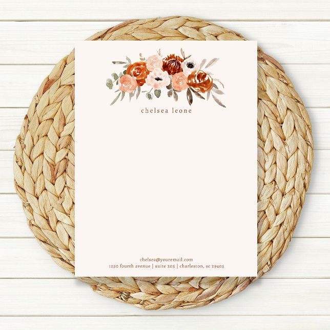 Rustic Terracotta Boho Flowers on Blush Letterhead (Creator Uploaded)