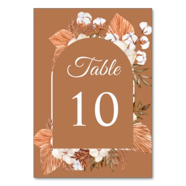 Rustic Terracotta Boho Pampas Arched Wedding Table Number
