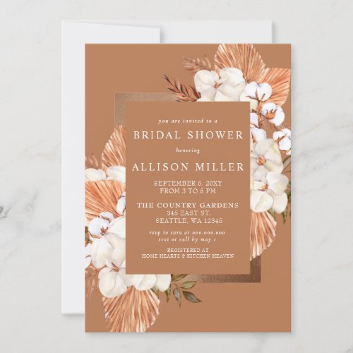 Rustic Terracotta Boho Pampas Bridal Shower Invitation