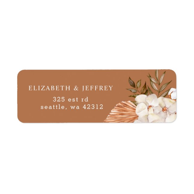 Rustic Terracotta Boho Pampas Orchids Wedding Label (Front)
