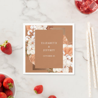Rustic Terracotta Boho Pampas Orchids Wedding Napkins