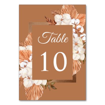 Rustic Terracotta Boho Pampas Orchids Wedding Table Number