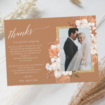 Rustic Terracotta Boho Pampas Photo Thank You Postcard by blessedwedding at Zazzle