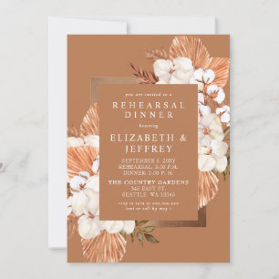 Rustic Terracotta Boho Pampas Rehearsal Dinner Invitation