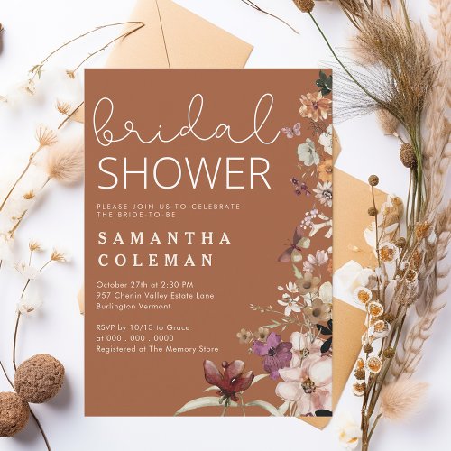 Rustic Terracotta Boho Wildfolwer Bridal Shower Invitation