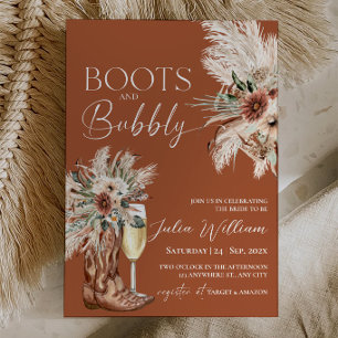 Rustic Terracotta Boots and Bubbly Bridal Shower Invitation