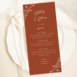 Rustic Terracotta Botanical Wedding Menu Card<br><div class="desc">This lovely wedding reception menu card features a lovely terracotta background with hand-drawn wildflowers and elegant typography in white. Together these elements create an rustic yet elegant wedding menu that would be perfect for a romantic wedding any time of the year. This design coordinates with our Rustic Wildflowers wedding suite....</div>