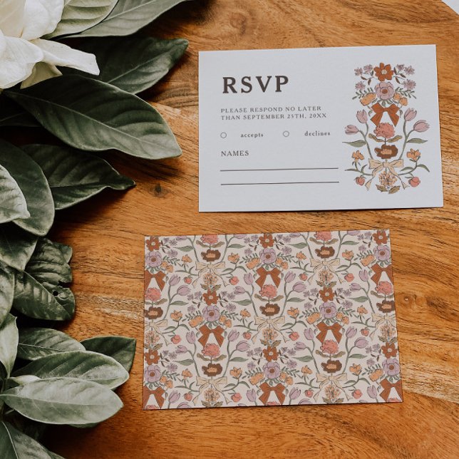 Rustic Terracotta Bows and Flowers Wedding RSVP Card (Creator Uploaded)