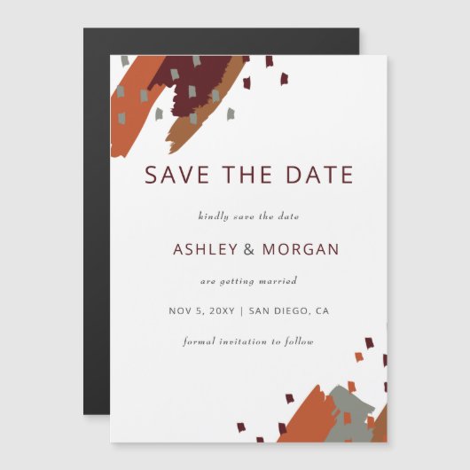 Rustic Terracotta Burgundy Abstract Save the Date (Front/Back)