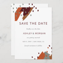Rustic Terracotta Burgundy Abstract Save the Date Announcement