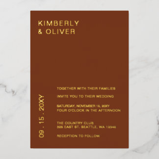 Rustic Terracotta Burnt Orange Modern Wedding Foil Invitation
