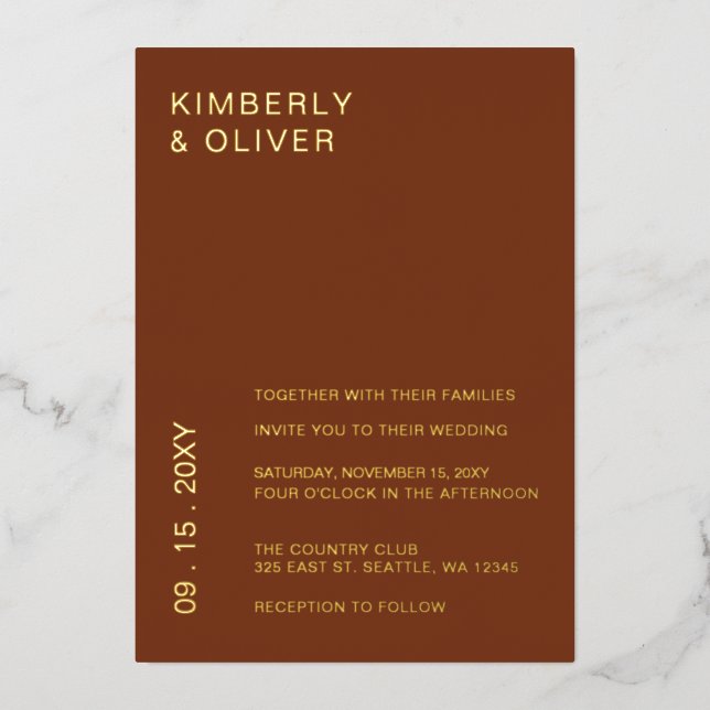 Rustic Terracotta Burnt Orange Modern Wedding Foil Invitation (Front)