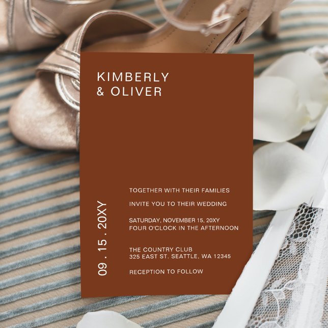Rustic Terracotta Burnt Orange Modern Wedding Invitation (Creator Uploaded)