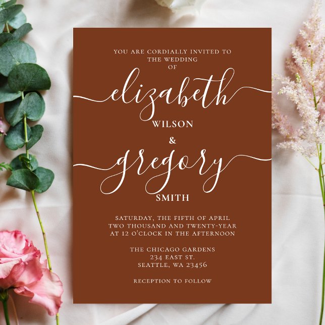 Rustic Terracotta Burnt Orange Modern Wedding Invitation (Creator Uploaded)