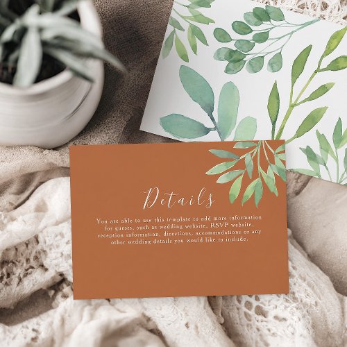 Rustic Terracotta Burnt Orange Wedding Details Enclosure Card