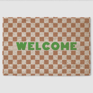 Rustic Terracotta Checkered Pattern Welcome Coir Fiber Doormat