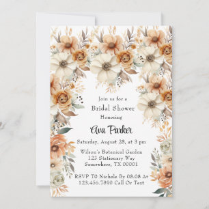 Rustic Terracotta Cream Floral Bridal Shower Invitation