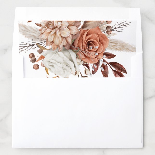 Rustic Terracotta Cream Florals Wedding Envelope Liner (In Envelope)