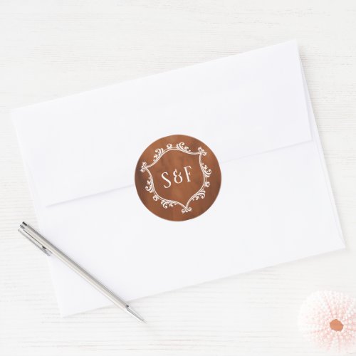 Rustic Terracotta Crest Monogram Classic Round Sticker