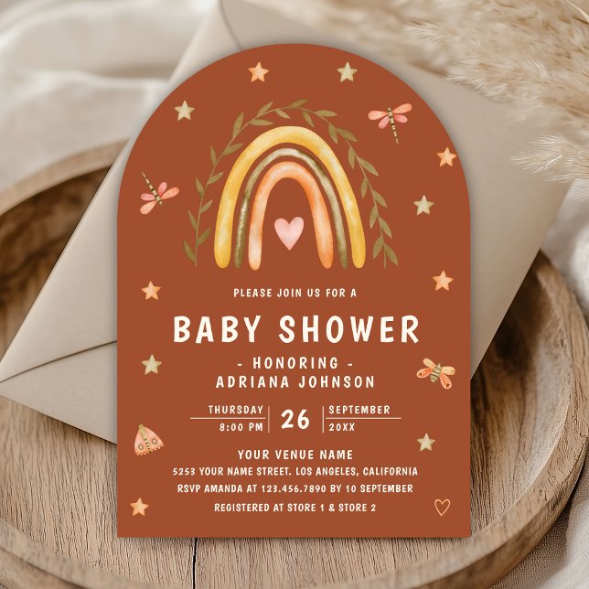 Rustic Terracotta Earthy Rainbow Arch Baby Shower Invitation (Creator Uploaded)