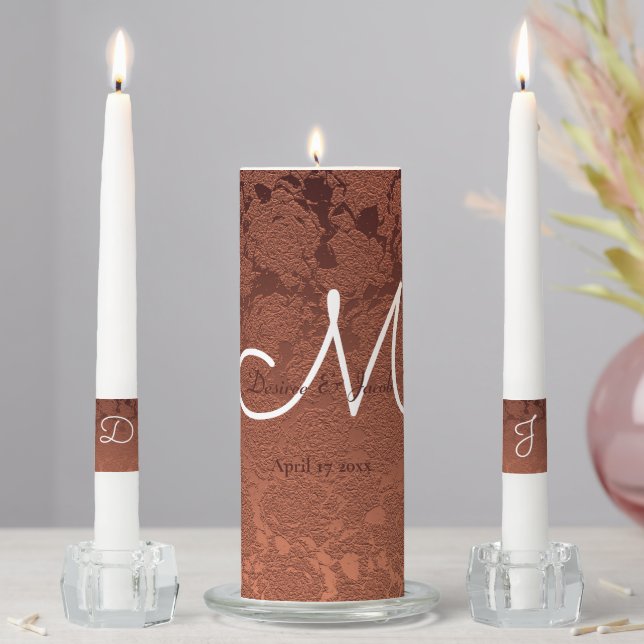 Rustic Terracotta Elegant Fall Wedding Monogram Unity Candle Set (In Situ)